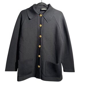 VTG‎ 60s Hedy Knits Black Jacket Gold Buttons Old Money Preppy Classic Womens XL